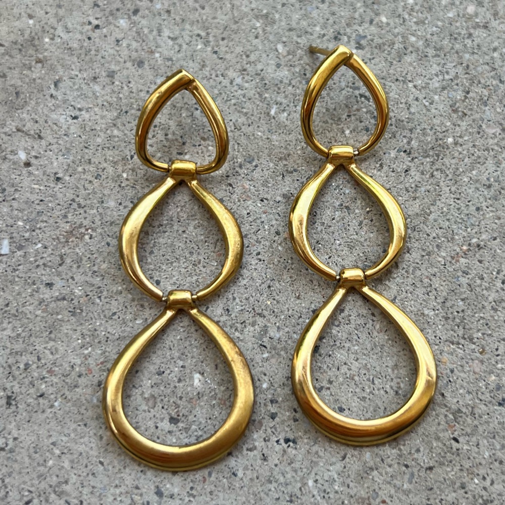 Coach gold-tone dangle earrings Vintage abstract oblong loops RARE